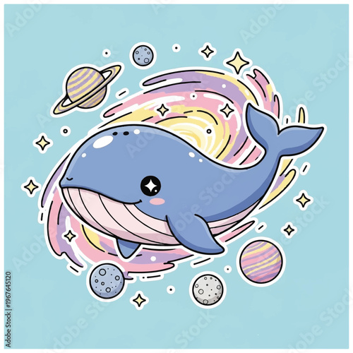 Cartoon Whale in Space Environment.