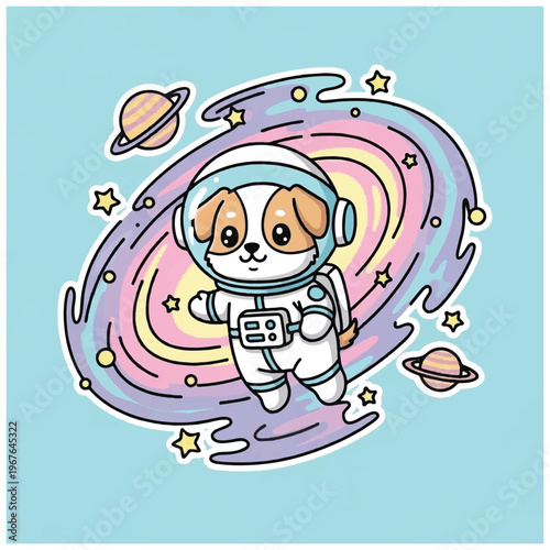 Cute dog in space suit floating 1.