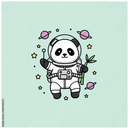 Cartoon panda astronaut in space suit.