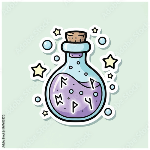 Colorful cartoon magic potion bottle.
