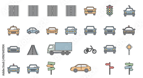 Collection of various road transport icons.