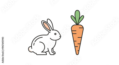 White rabbit looking at carrot.