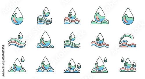 Water Drop Wave Icons Set.