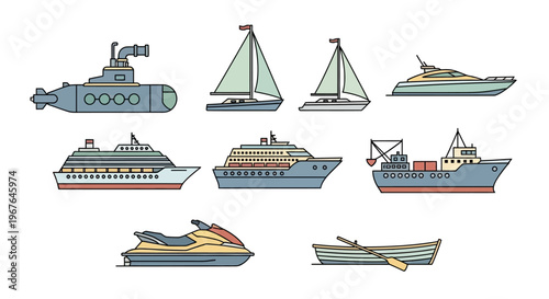 Collection of Various Boat Types.