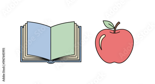 Book and Apple on White Background.