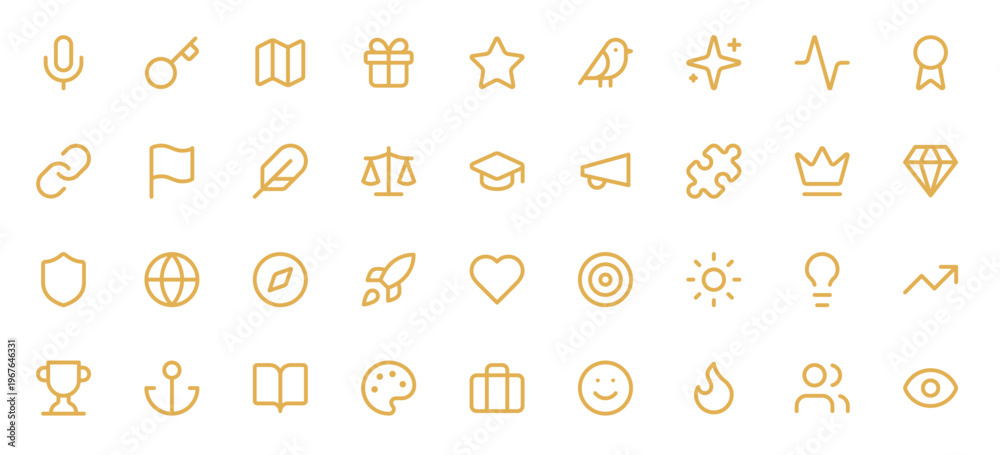 Fototapeta premium Luxury Gold Thin Line Icons Set on Black Background for Web UI and App Design