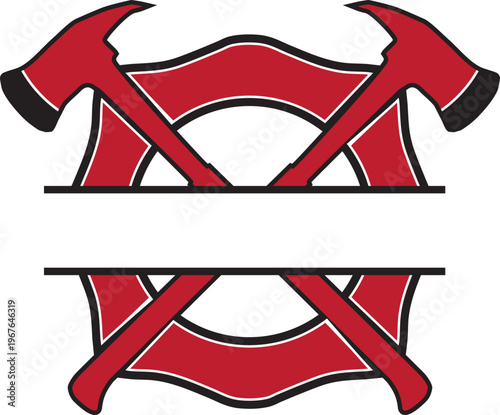 Firefighter split monogram icon with axes honoring firefighters of America. Split monogram of a Maltese cross