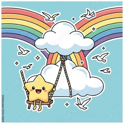 Smiling Yellow Star on Swing.