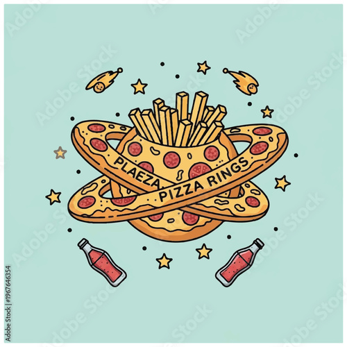 Tasty pizza rings with french fries.