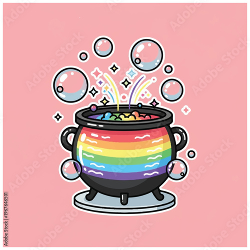 Colorful Rainbow Magic Cauldron Bubbles.
