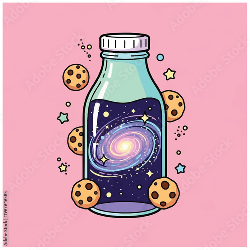 Bottle with galaxy inside liquid.