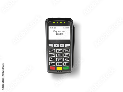 Realistic 3d POS terminal for credit card payment isolated on transparent background modern retail transaction device fintech banking commerce equipment design
