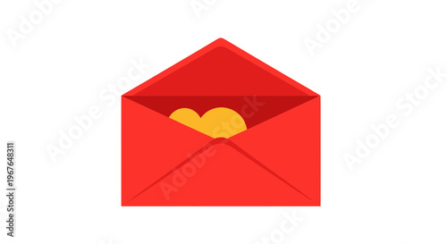 Red Open Envelope with Yellow Hearts Inside, Valentine's Day, Love Letter Concept