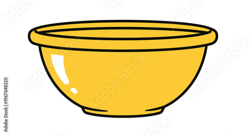 Simple Yellow Mixing Bowl, Isolated on White Background, Cartoon Style