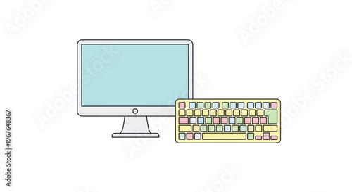 Computer Monitor and Colorful Keyboard Setup.