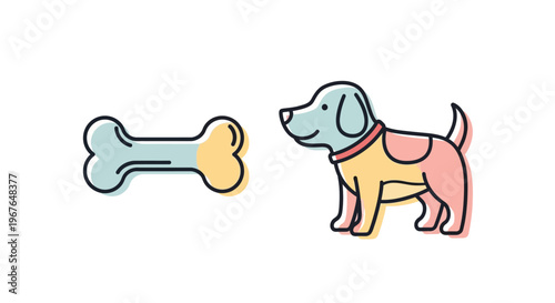 Colorful dog with a bone.