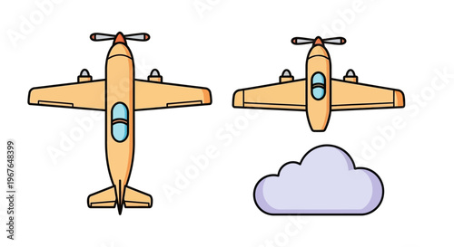 Two Yellow Cartoon Airplanes Flying High.