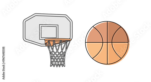 Basketball hoop and orange ball.