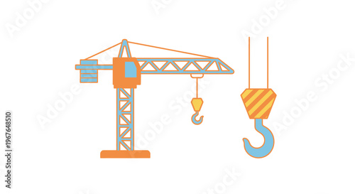 Construction crane with hook and pulley.