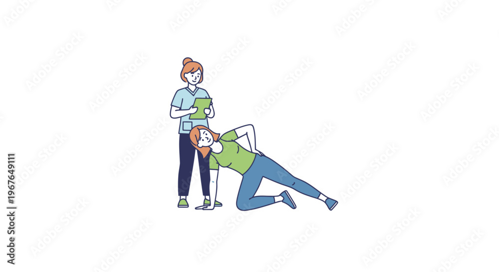Fototapeta premium Female therapist assisting patient with side core exercise