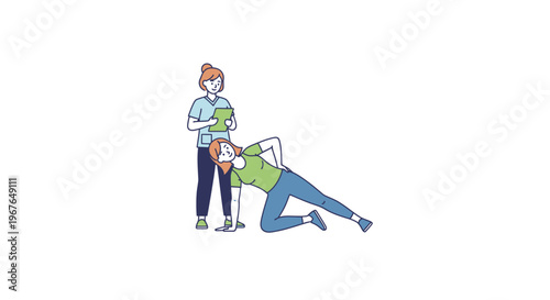 Female therapist assisting patient with side core exercise