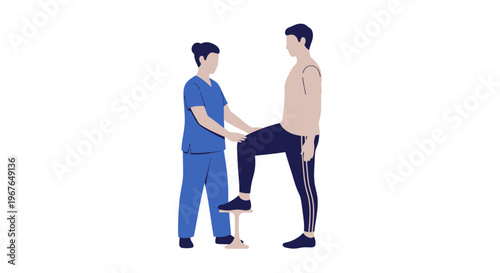 Physiotherapist assisting male patient with a leg exercise on a platform