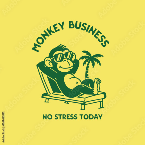 Monkey Relaxing on Lounge Chair.