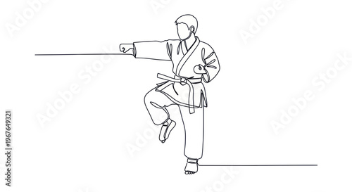 Karate fighter, martial arts, one line drawing, active lifestyle, sport