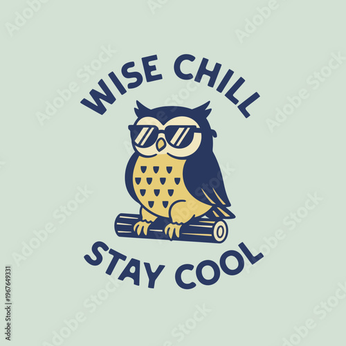 Owl Wearing Glasses Sitting on Log.