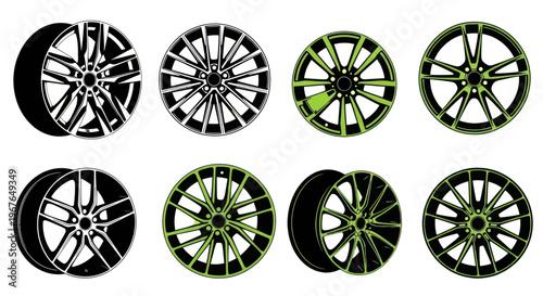 Set of Alloy Wheels, Car Rims, Custom Wheels, Modern Design, Automotive Parts