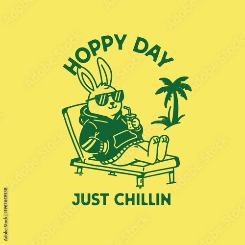 Rabbit wearing sunglasses on chaise lounge.