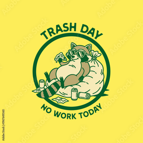 Raccoon wearing sunglasses relaxing trash.