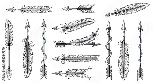 Tribal Arrows and Feathers Collection: Hand-Drawn Boho Design Elements