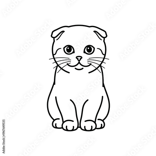 Adorable cartoon illustration of a cute Scottish Fold cat with folded ears, sitting.