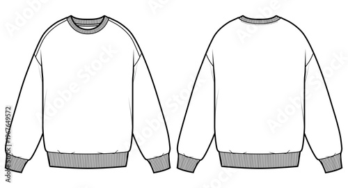 Oversized Crewneck Sweatshirt Fashion Flat (Front & Back)
