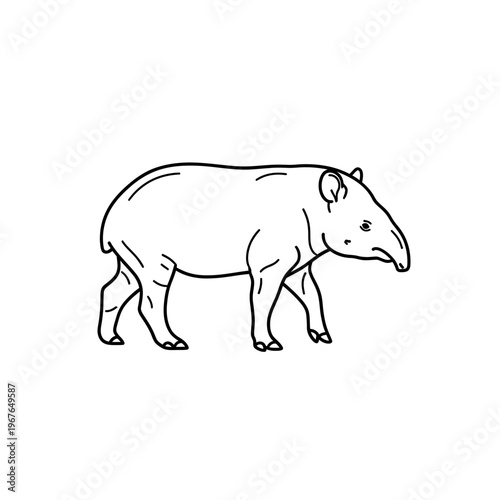 Line drawing of a tapir walking to the right on a white background.