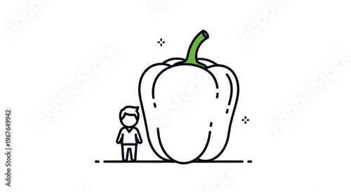 Exploring the concept of immense scale with a tiny person beside a colossal bell pepper illustration