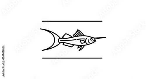 Elegant line art depicting a powerful swordfish in motion, a striking aquatic creature design