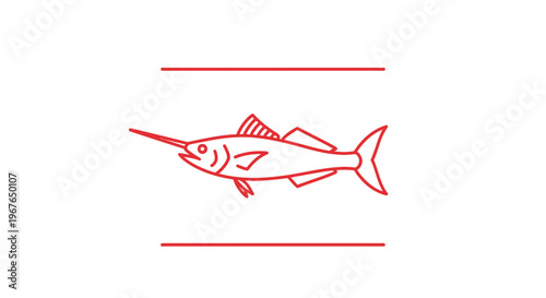 Streamlined red swordfish icon with minimalist design for aquatic themes and marine brand identity