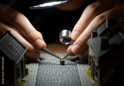 Close-up creating miniature world with painstaking detail and precision