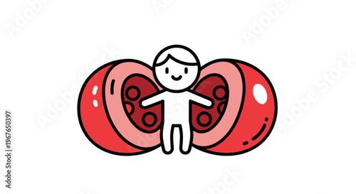 Happy human figure representing well-being amidst internal artery health challenges simple medical