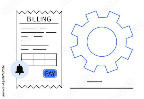 Financial management, billing automation, payment processing, technology systems, business operations, budgeting. A detailed invoice with a gear icon. Billing automation and payment processing