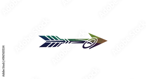 Abstract arrow with colorful geometric design and loop.