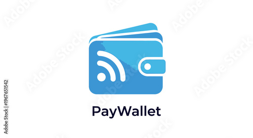 Digital wallet with wireless payment symbol and text PayWallet