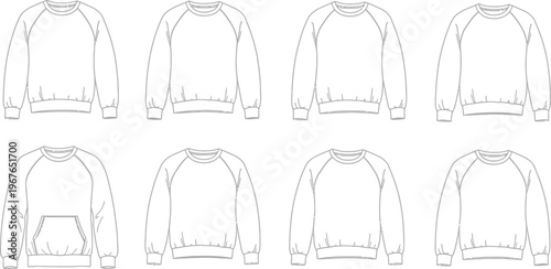 Variations of Hoodie Designs with Different Pocket and Sleeve Styles