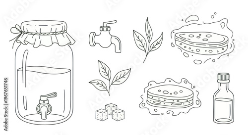 Hand Drawn Elements for Beverage Preparation and Serving.