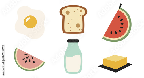 Healthy Breakfast Food Items Assortment Flat Illustration.