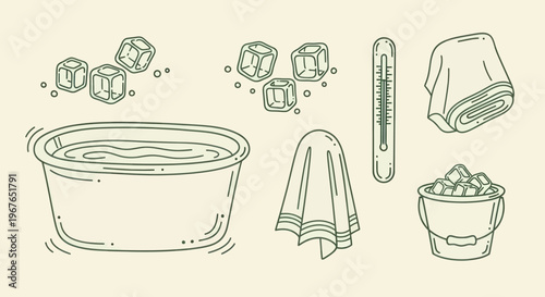 Ice Bath Setup with Thermometer and Towels for Cold Therapy.