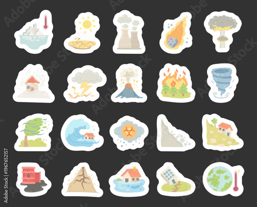 Earth catastrophe set in scandinavian style depicting powerful natural disasters and climate hazards highlighting environmental crisis and destructive weather phenomena worldwide