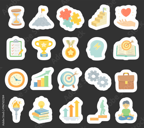 Personal development set in scandinavian style featuring motivation growth success goal achievement productivity time management problem solving career progress learning